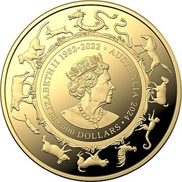 2024 500 Dollars – Elizabeth II (6th Portrait; In the name of – Year of the Dragon – Gold Bullion)