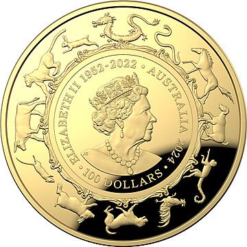 2024 100 Dollars – Elizabeth II (6th Portrait; In the name of – Year of the Dragon; Domed – Gold Proof)