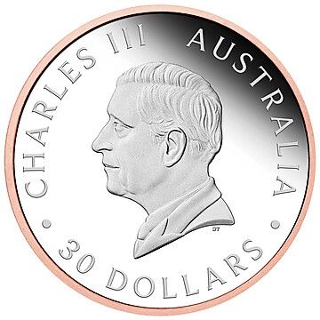 30 Dollars – Charles III (1st Portrait – Australian Wedge-tailed Eagle – Silver Proof Ultra High Relief Gilded)