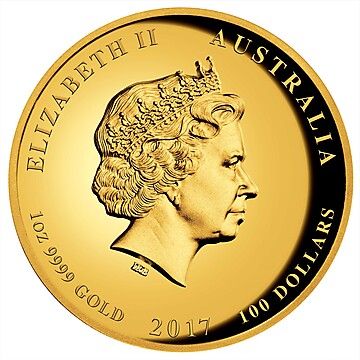 2017 100 Dollars – Elizabeth II (4th Portrait – Year of the Rooster – Gold Proof High Relief)