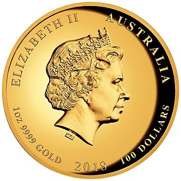 2018 100 Dollars – Elizabeth II (4th Portrait – Year of the Dog – Gold Proof High Relief)