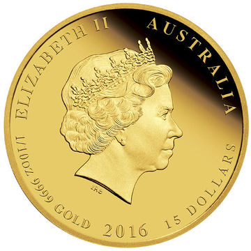2016 15 Dollars – Elizabeth II (4th Portrait – Year of the Monkey – Gold Bullion Coin)