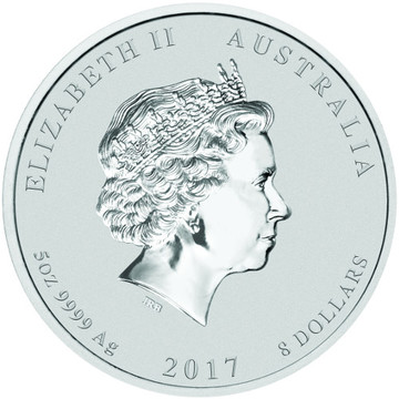 8 Dollars – Elizabeth II (4th Portrait – Year of the Rooster – Silver Bullion Coin)