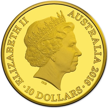 2016 10 Dollars – Elizabeth II (4th Portrait – Year of the Monkey – Gold Proof)